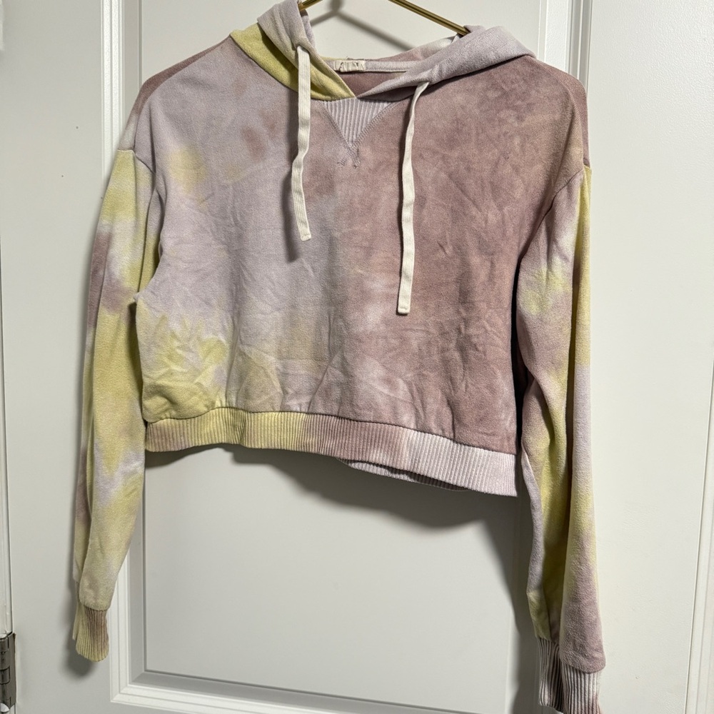 Garage tie dye pink yellow crop hooded sweatshirt size xs